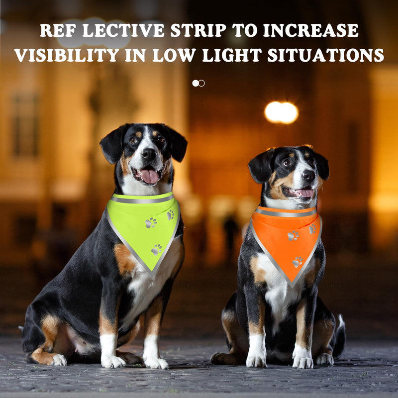2 Pcs Reflective Dog Bandana Neon Orange Green High Visibility Dog Reflective Gear Dog Reflective Scarf Bib for Dog Camping Night Walking Off Leash Exploration Safety Accessories - PawsPlanet Australia