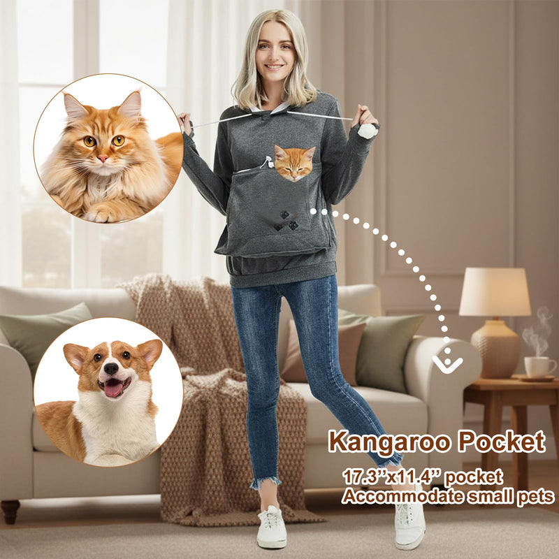 FENBEN Womens Pet Carrier Shirts Kitten Puppy Holder Animal Pouch Hood Sweatshirt Pouch Hoodie Dark Grey X-Large - PawsPlanet Australia