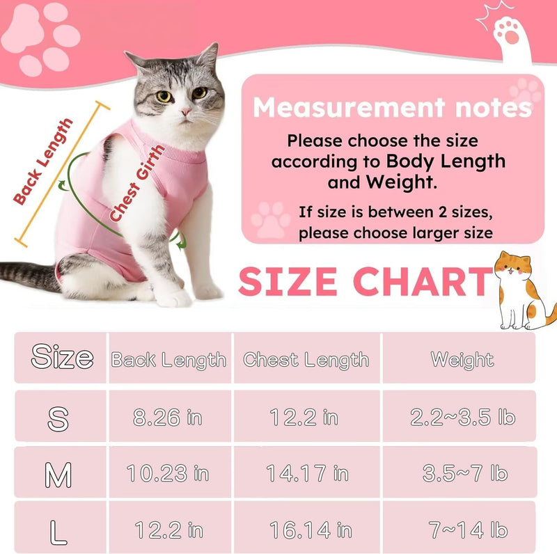 Cat Spay Recovery Suits Breathable Cotton Cats Surgery Clothes for After Surgical Abdominal Wound Skin Diseases Kitten Bodysuit for Female Cat Post Onesie Outfits Anti Licking, Pink (S) S(Chest Girth12.2 in,Back Length 8.26 in)