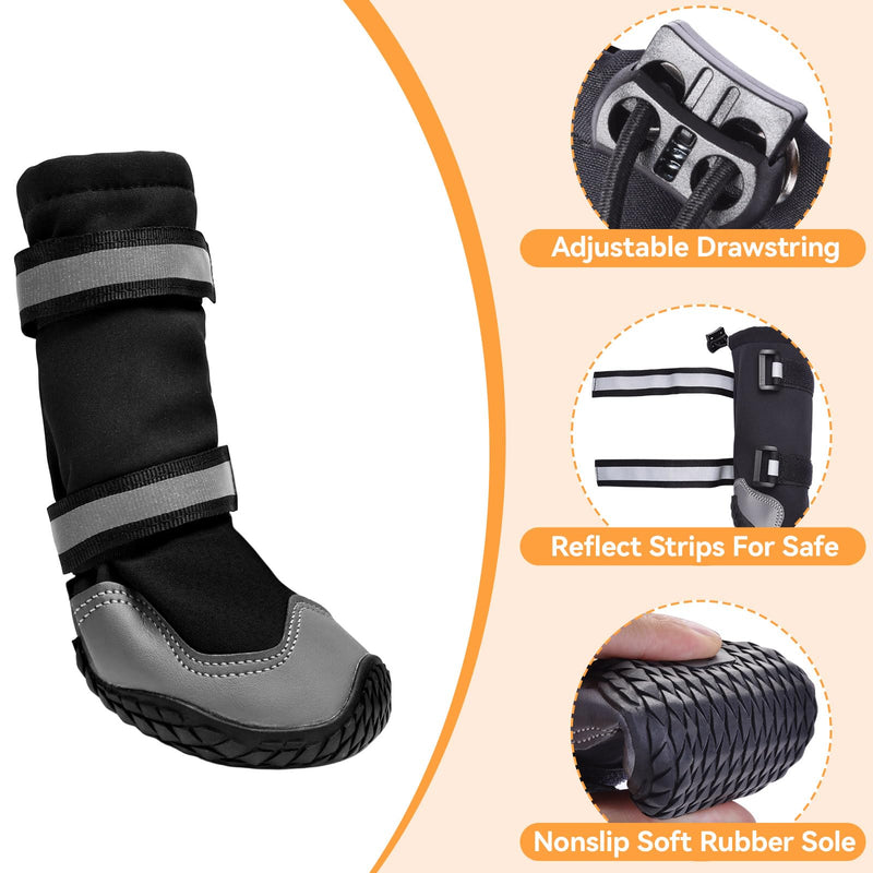 Dimicoo Dog Shoes,Waterproof Dog Boots for Winter,Anti-Slip Dog Snow Booties for Large Small Medium Dogs,Reflective Paw Protectors for Outdoor Walking Hiking Black(Waterproof) 4# (Insole Width 2.2″) for 33~44lbs