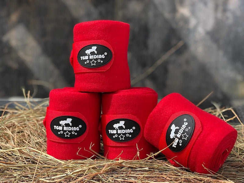 Horse Polo Leg Wraps, Equine Fleece Polo Wraps (Set of 4) - Horse Leg Bandages (Red) Red