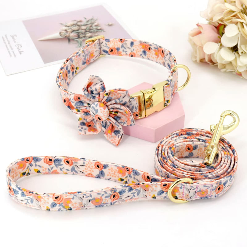 Beirui Cute Girl Dog Collar and Leash Set for Female Dogs- Floral Dog Collar with Flower for Small Medium Large Dogs Puppy, XS:Neck 8-12", Leash 5FT, Orange-1 XS:Neck for 8.0-13.0", leash 5FT - PawsPlanet Australia