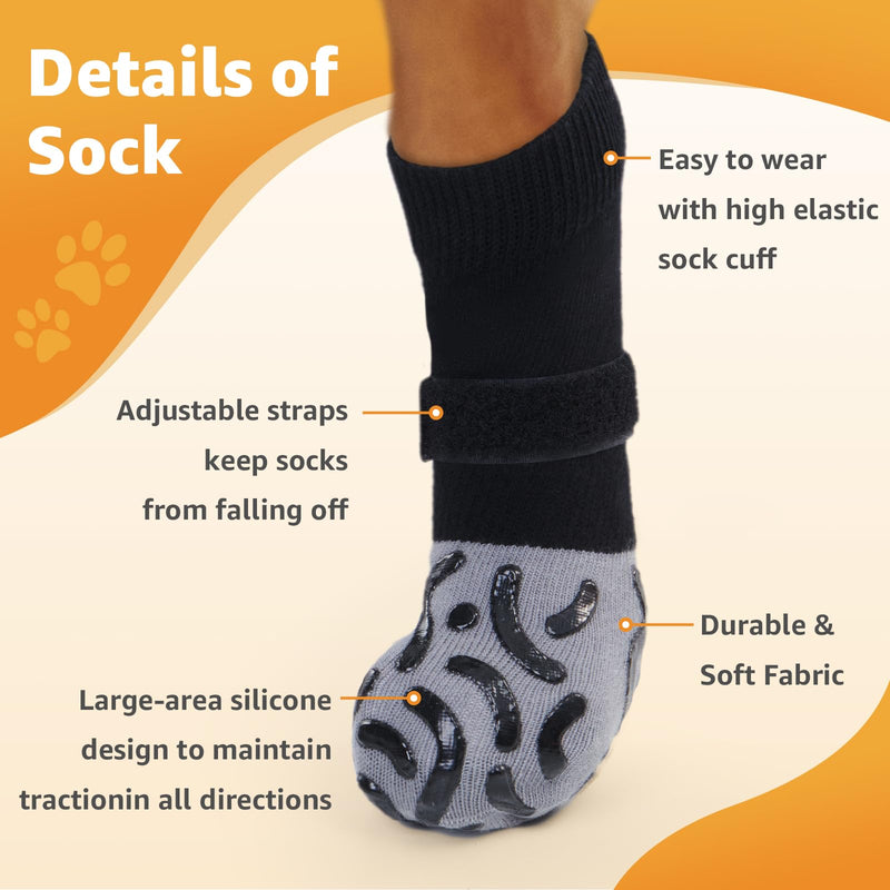 Non Slip Dog Socks to Prevent Licking Paws - Strong Traction for Hardwood Floors, Senior Dogs, Paw Protector, Prevent Scratching, Double Sides Anti Slip Dog Socks - Size Large Black Size Large(Pack of 4) - PawsPlanet Australia