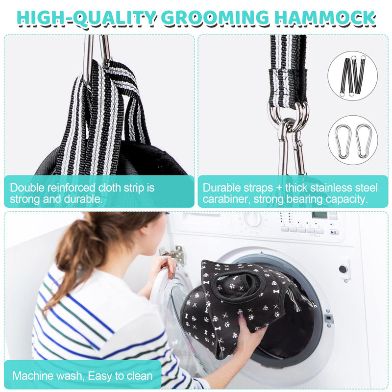 Pet Grooming Hammock Harness with Nail Clippers/Trimmer, Nail File, Comb, Cute Printed Breathable Cats & Dogs Hammock Sling for Grooming (XL, Black) XL - PawsPlanet Australia