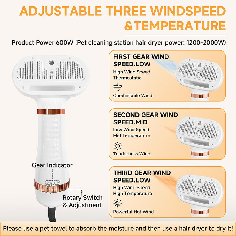 Cat Dog Steam Brush with 600w High-Power Pet Dryer, Pet Spray HairRemoval Comb, 5 in 1 Cat & Dog Brush for Shedding,(Wired) (Rose Gold) Rose Gold