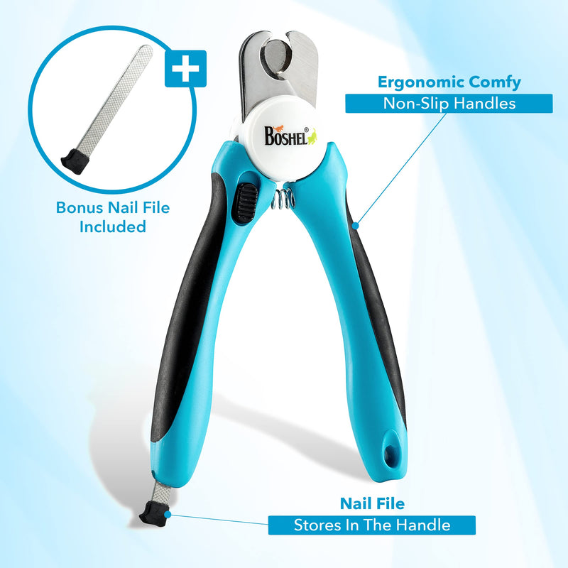 BOSHEL Dog Nail Clipper and Cat Nail Clipper Set - Dog Nail Trimmers with Safety Guard & Razor-Sharp Blades & Extra Bonus File - Cat Nail Trimmers with Easy-View Angled Blade - Comfy Ergonomic Handles - PawsPlanet Australia