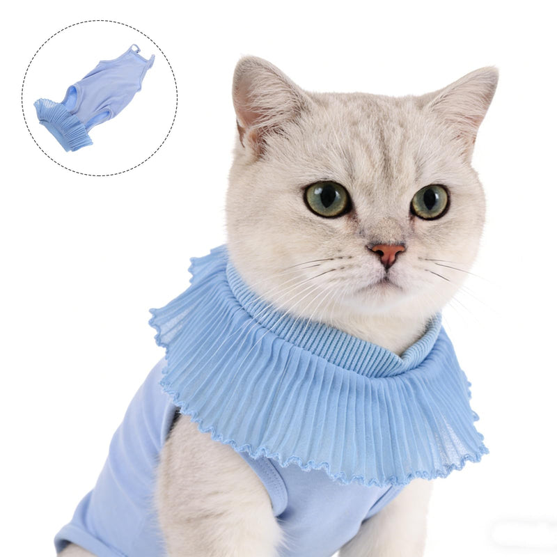 GALPADA Breathable Cat Recovery Suit made of Modal Fabric in Blue. Elastic material for protection and support after surgery in male and female cats.