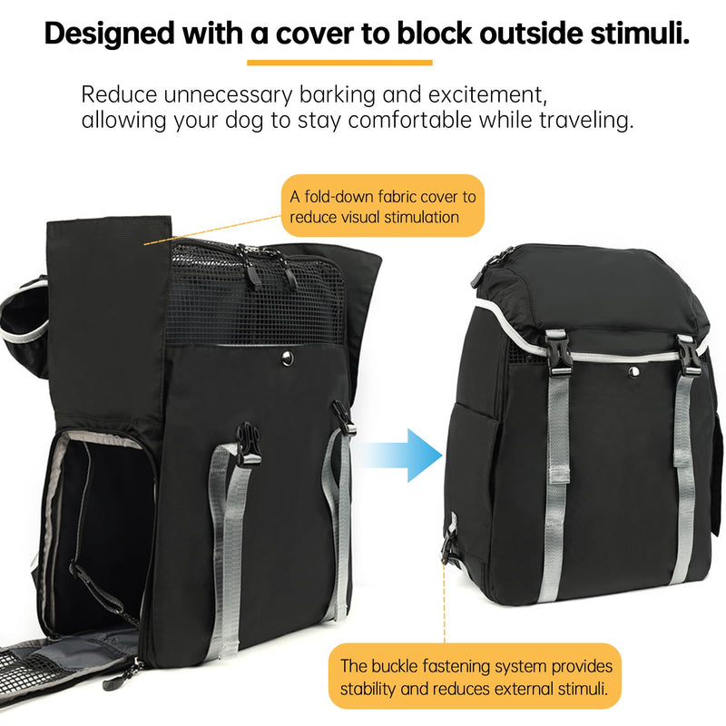 Cat Dog Backpack Carrier for Hiking Travel Portable Pet Daypack for Dog Cat Below 7kg/15.5lbs -Black Black - PawsPlanet Australia