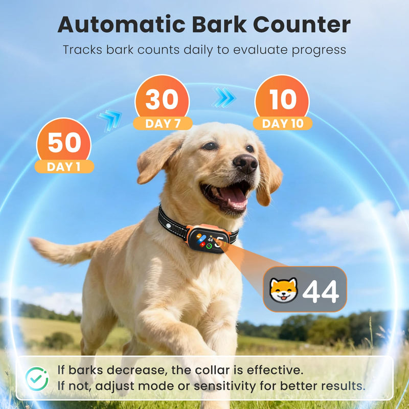 Upgraded Bark Collar for Dogs 10-120lbs, NATGOVOD Smart Anti Barking Collar with 5 Modes & Adjustable Sensitivity & Bark Counter, Waterproof Automatic Bark Collar for Small Medium Large Dogs Orange - PawsPlanet Australia