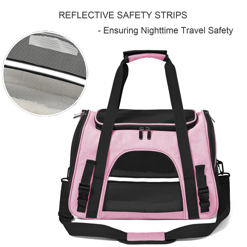 Dog Cat Carrier Soft for Small Pet Up to 16 Lbs TSA Airline Approved Travel Carrier Collapsible Puppy Car Mesh Bag 17.5 * 10.2 * 11.4 inch - Pink - PawsPlanet Australia