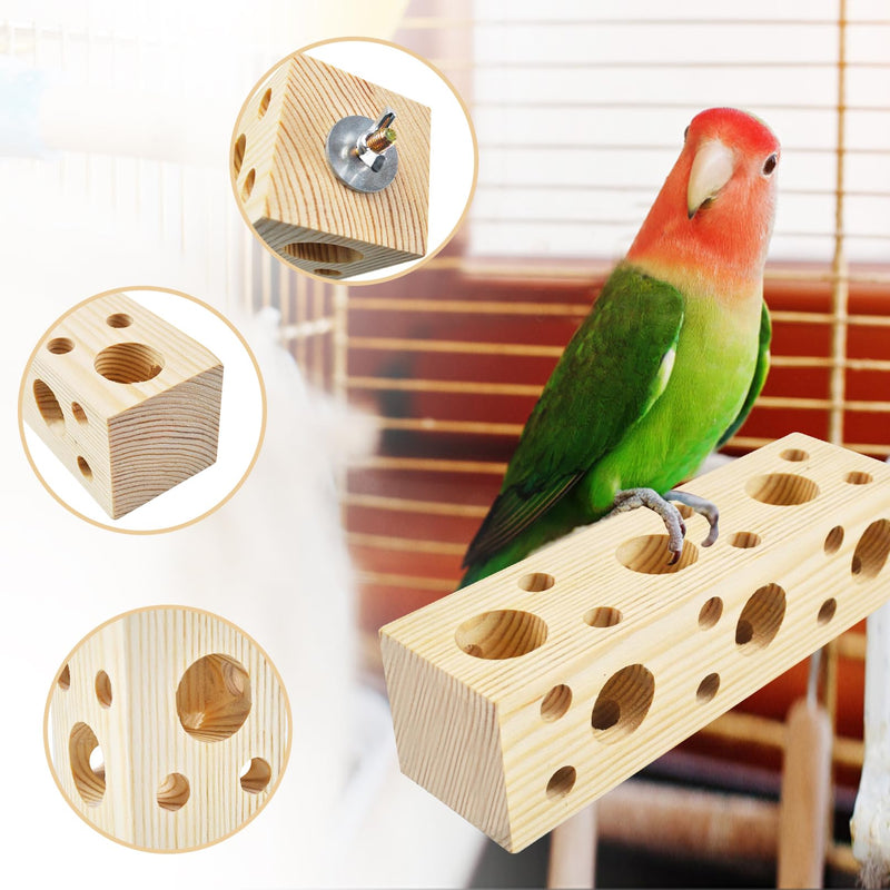 Bird Wooden Block Chewing Toy Parrot Beak Grinding Toys Wood Birds Cage Foraging Training Toys with Bird Perch for Parakeets Cockatiels Lovebird Budgie