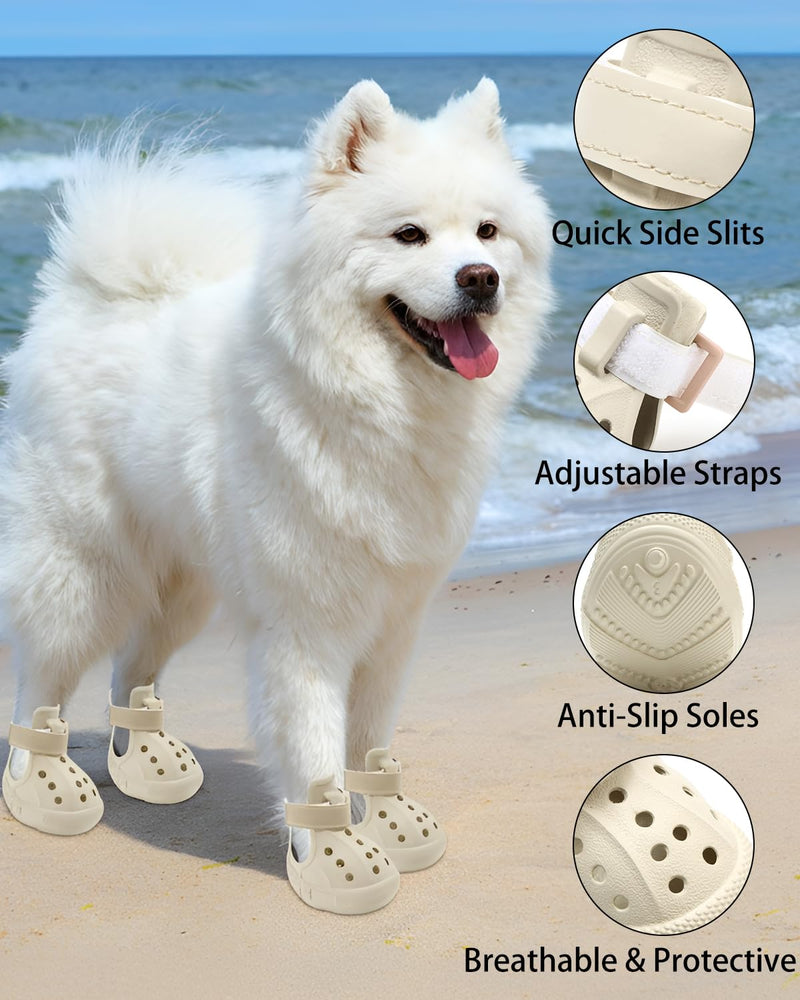 Dog Boots for Hot Pavement & Snow – Waterproof Non-Slip Dog Shoes with Reflective Straps, Adjustable Easy-On Pet Booties for Small Medium Large Dogs, Outdoor Paw Protection, 4Pcs Beige Size 6(2.17" × 2.76") (W × L) - PawsPlanet Australia