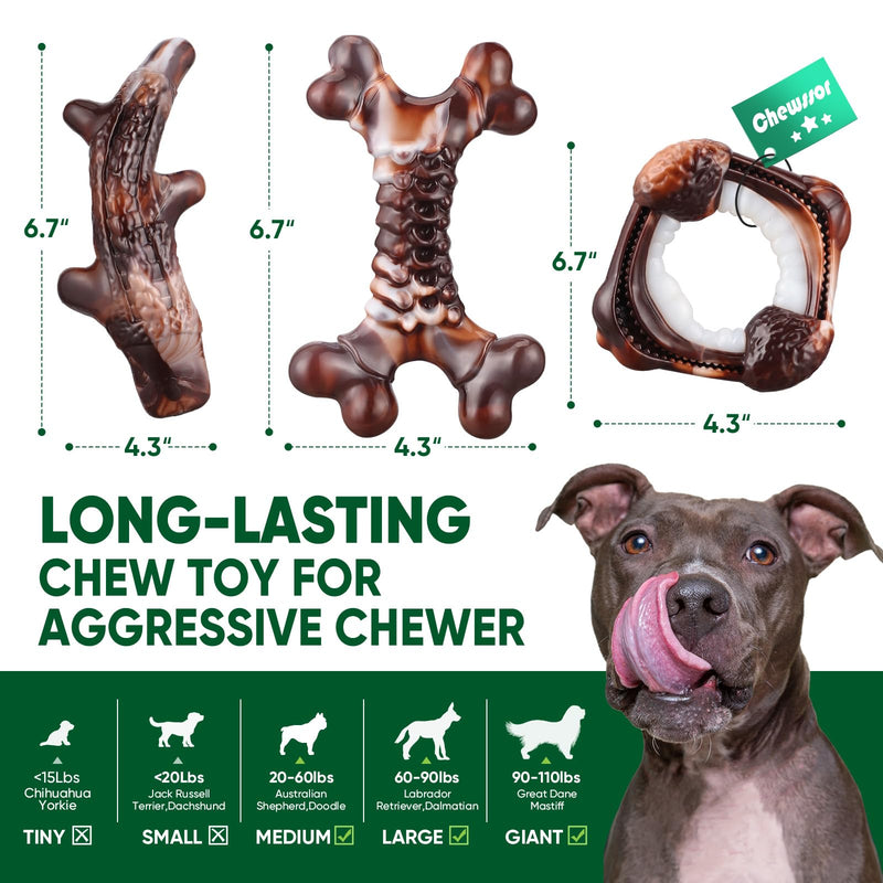 Dog Toys, 3-Pack Indestructible Dog Chew Toys for Aggressive Chewers, Nylon Durable Dog Toys for Medium Large Breed, Bacon Flavored Tough Dog Bones Chew Toys for Super Chewer Dentalbone - PawsPlanet Australia