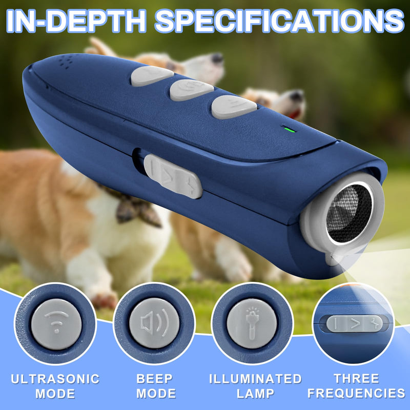 Dog Bark Deterrent Devices, Anti Barking Device for Dogs, Rechargeable Dog Barking Silencer 16.4ft, 3 Modes & Led Light Ultrasonic Dog Bark Deterrent Safe for Human & Dogs Portable Indoor&Outdoor Bule Blue