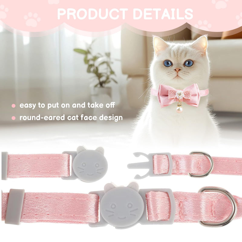 4 PCS Cute Pearl Cat Collar Breakaway, Adjustable Pink Bow Girl Kitten Collar - PawsPlanet Australia