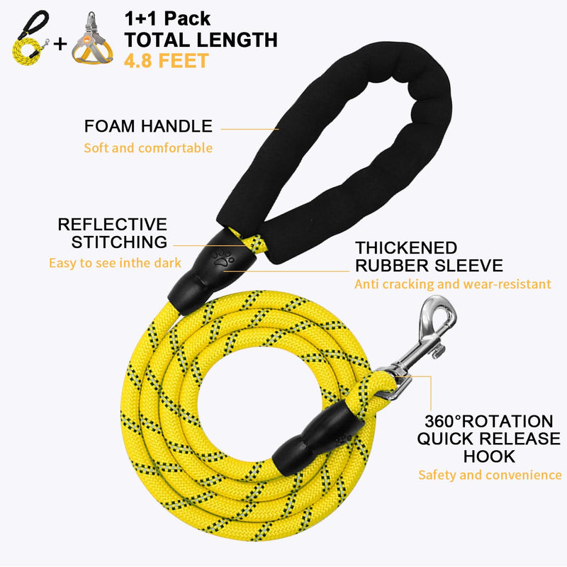 No Pull Dog Harness with Breathable Mesh Padding, Reflective Strips, Escape Proof Design, Quick Adjust Fit for Training & Walking Small, Medium, and Large Dogs (Yellow, L) Yellow - PawsPlanet Australia