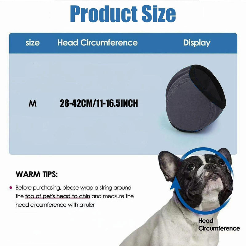 Medium Gray Dog Ear Protectors, Waterproof Swim Ear Covers with Adjustable Fit for Head 28-42cm, Anxiety Relief Muffs for Grooming & Noise