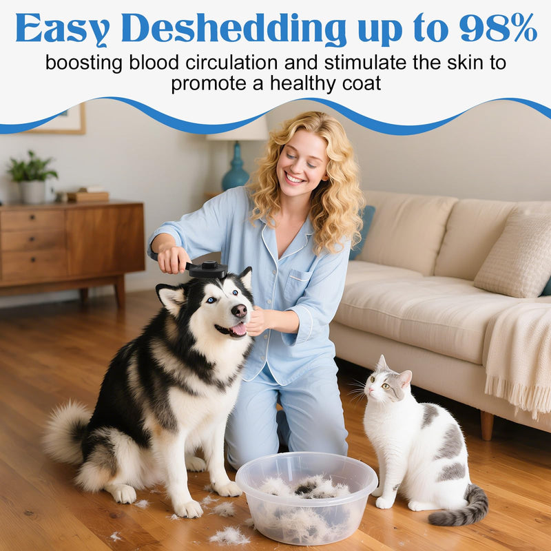 Self Cleaning Shedding Brush - Skin Friendly Grooming Tool for Dogs & Cats, Bristle Brush and Long/Short Needles Design, Deshedding and Hair Removal for Long & Short Haired Pets (Black) Black - PawsPlanet Australia