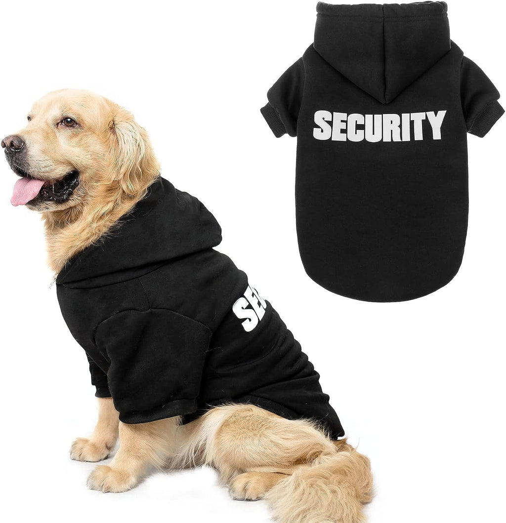 SCENEREAL Security Dog Hoodie Sweaters for Small Medium Large Dogs, Brushed Fleece Dog Clothes with Hat,Soft Cotton Winter Spring Coat All Weather Clothes, Classic Halloween Costume with Leash Hole XXX-Large Black (SECURITY Printed)