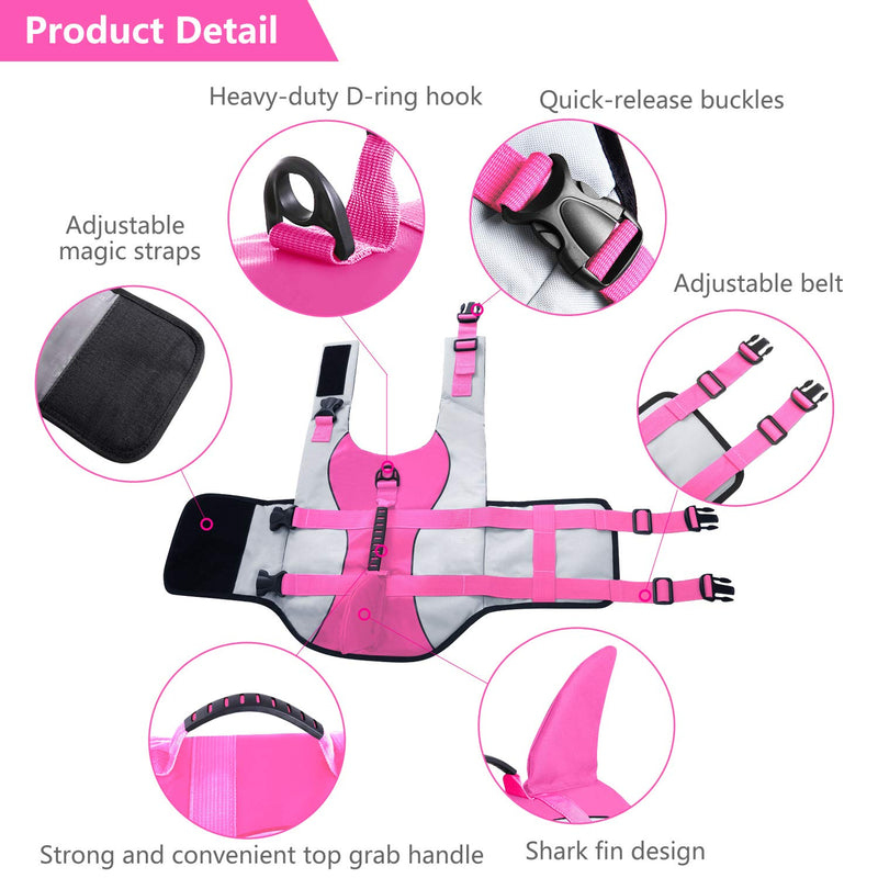ASENKU Dog Life Jacket Pet Life Safety Vest for Swimming Boating, Dog Shark Life Jackets Dog Lifesavers Swimsuits for Pool, Dog Water Floatation Vest for Small Medium Large Dogs, Shark Pink, Medium