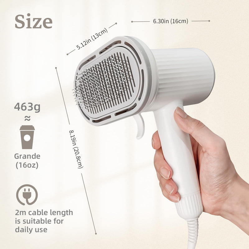 Dog Brush for Shedding, Professional 2-in-1 Pet Hair Dryer & Dog Grooming Brush with Removable Comb, Adjustable Temperature/Speed, Portable Brush for Dogs and Cats White
