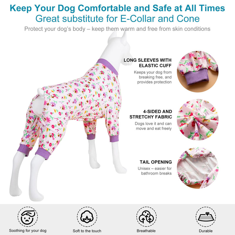 LovinPet Large Sized Dog Anxiety Calming Shirt,Pink Bees & Flowers Pink Print, Pajamas for Pitbulls, Onesies for Dogs, XL
