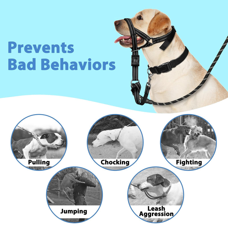 BARKLESS Soft Dog Head Collar, Patented Padded No Pull Head Halter, Training Nose Leash with Safety Link for Medium Large Dogs, Adjustable Muzzle Leash, Easy Control for Walking(Black, M) Black M (Snout 8"-11") - PawsPlanet Australia