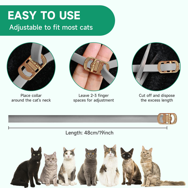 4 Pack Flea Collar for Cats, 32 Months Flea and Tick Prevention for Cats, Cat Flea Treatment, Adjustable Cat Flea Collars, Waterproof Cat Flea and Tick Treatment Collar, Flea Treatment for Cat, Grey
