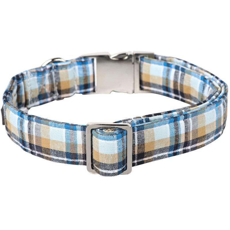 Lionet Paws Boy Dog Collar, Comfortable Adjustable Cute Blue Plaid Collar with Metal Buckle for Male Dogs, Small, Neck 10-16 inches Small (Pack of 1) LightBlue