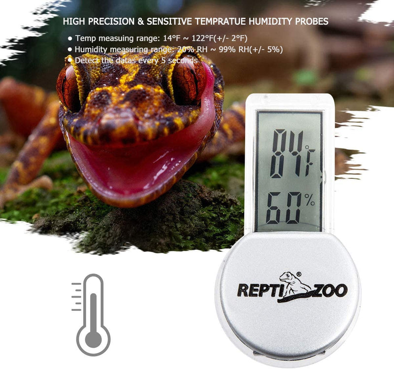 REPTI ZOO Reptile Thermometer Hygrometer with Suction Cup, Digital Thermometer Hygrometer for Reptile Rearing Box Terrarium Tank Bearded Dragon, Temperature & Humidity Gauge Fahrenheit (℉) Grey - PawsPlanet Australia