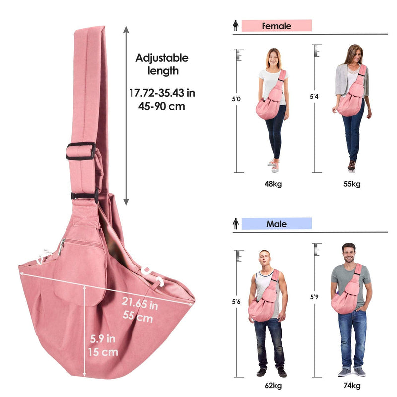 Dog Padded Papoose Sling, Small Pet Sling Carrier Hands Free Carry Adjustable Shoulder Strap Reversible Tote Bag with a Pocket Safety Belt Dog Cat Traveling Subway (5-12lbs, Pink) 5-12lbs - PawsPlanet Australia