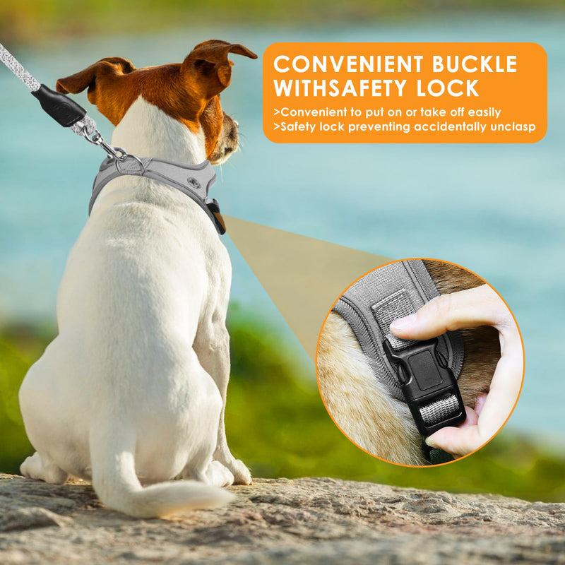 Dog Harness and Leash Set, No Pull Saddle Style Pet Harness, Breathable Mesh Adjustable Reflective Dog Vest for Dogs and Cat Medium Small Harness 2 D-Rings, Grey, M - PawsPlanet Australia