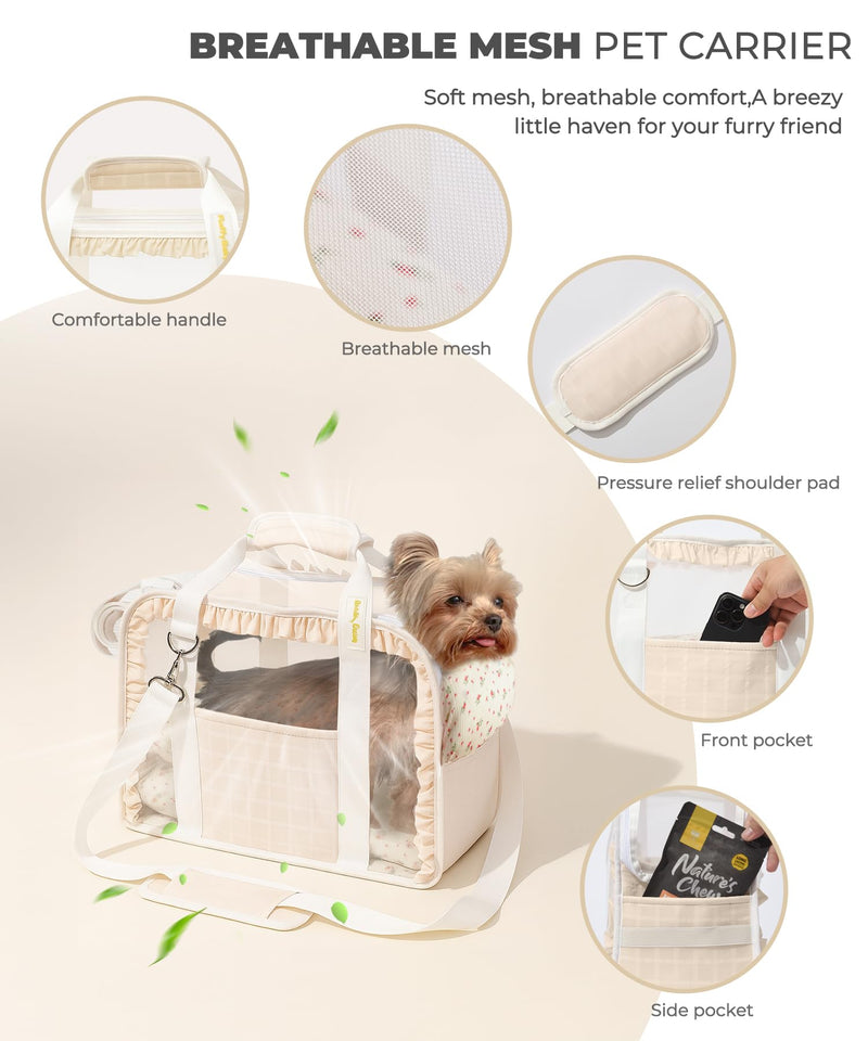Cat Carrier, Dog Purse with Soft-Sided Pet Carriers, Breathable Mesh for Small/Medium Cats Dogs Puppies (Up to 13lbs), Foldable with Safety Buckle for Travel - Beige - PawsPlanet Australia