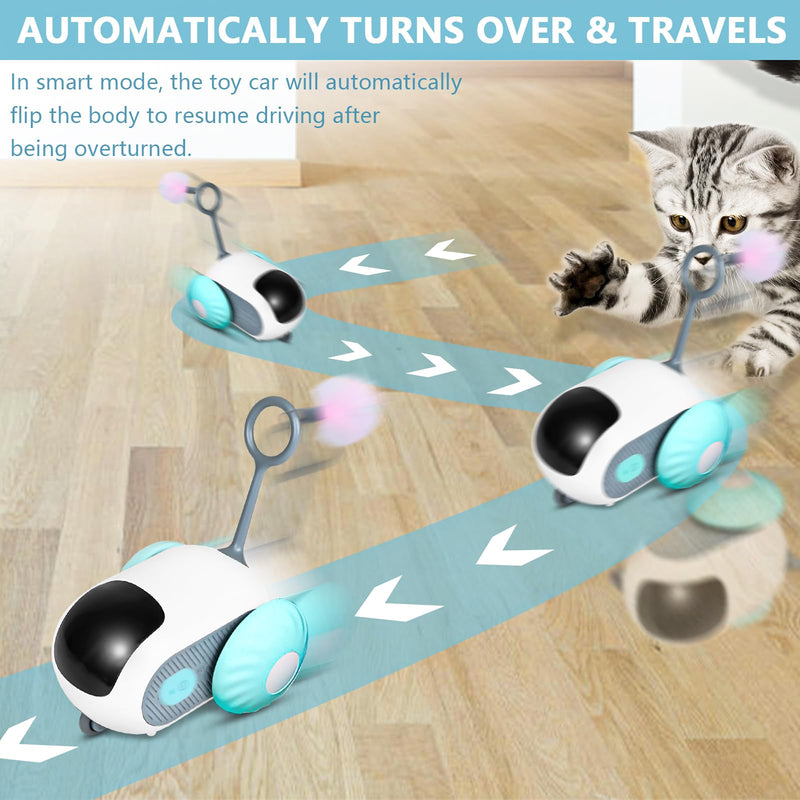 Remote Control Smart Electric Cat Toy Car, Interactive Cat Toys for Indoor Cats, Teazys Cat Toy Turbo Tail 2.0, Automatic Moving Mouse Cat Chase Toys for Bored Indoor Adult Cats Kittens White - PawsPlanet Australia