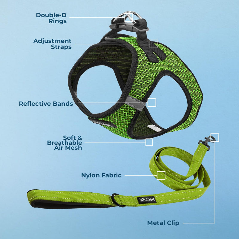 Best Pet Supplies Voyager Step-in Air All Weather Mesh Harness and Reflective Dog 5 ft Leash Combo with Neoprene Handle, for Small, Medium and Large Breed Puppies - Lime Green (2-Tone), S - PawsPlanet Australia