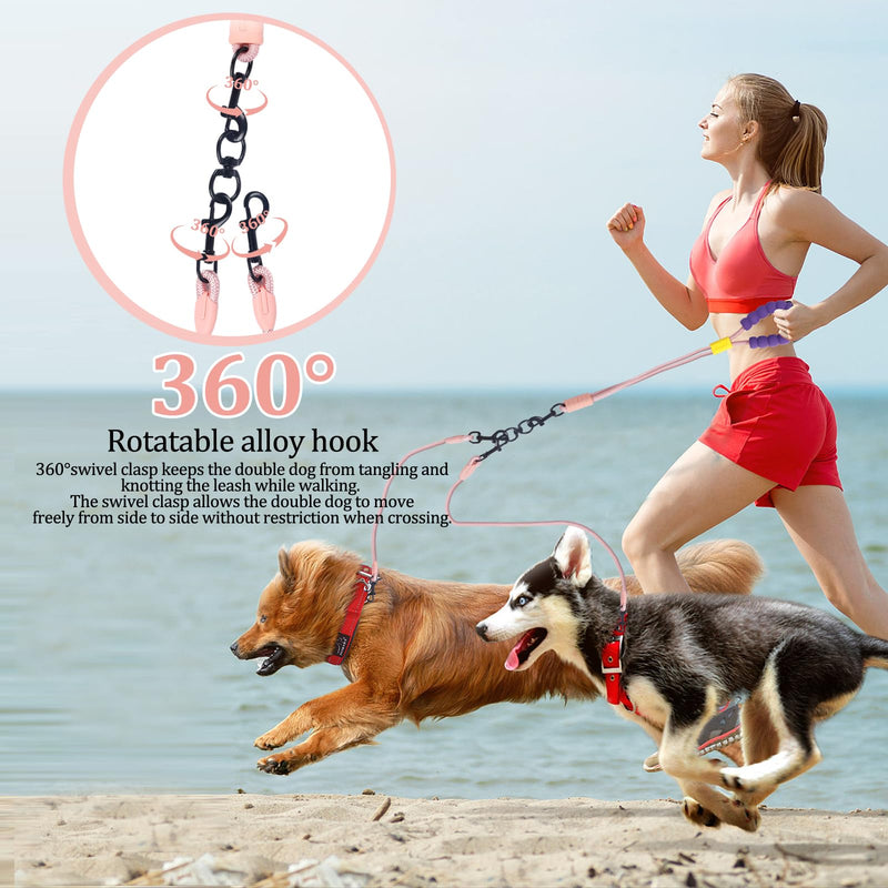 Double Dog Leash No Tangle, Adjustable Split Leads Four Pet Walking Leash with Comfortable Padded Handle for Four Dogs, Hands - Free Dual Leashes for Small/Medium Pets (Pink, Four Leashes) Pink