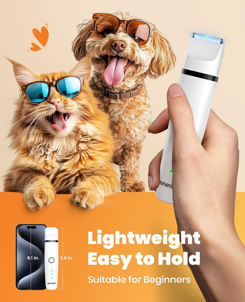 oneisall 3 in 1 Cat Clippers & Dog Paw Trimmer Grooming Kit, Cordless Low Noise Dog Trimmer for Matted Fur, 2-Speed Pet Clippers for Paws, Legs, Face, Hips White - PawsPlanet Australia