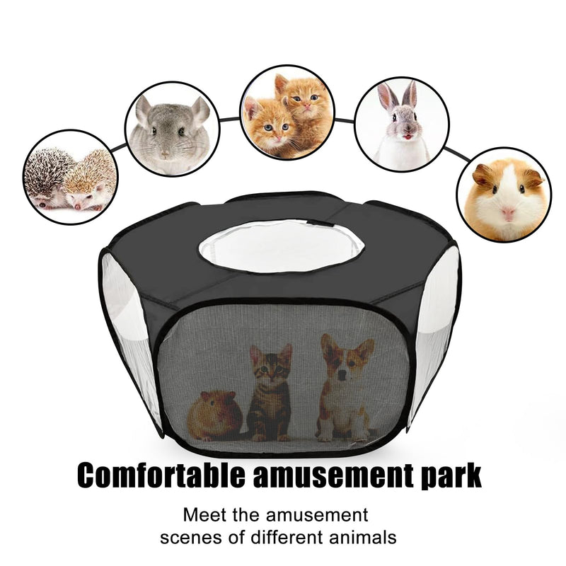 2-Pack Guinea Pig Carrier Backpack and Playpen with Lid, Breathable Pet Pen Excercise Fence, Portable Travel Cage for Bunny, Bearded Dragon, Rabbits, Hamster, Chinchillas, Sugar Glider, Squirrel Black Carrier+Pen with lid