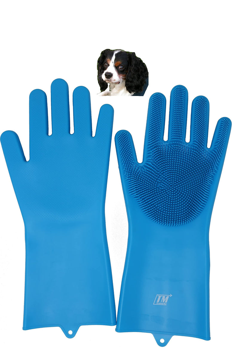 Pet Grooming Gloves - Hair Removal, Massage, and Bathing Shampoo Gloves in Blue - PawsPlanet Australia