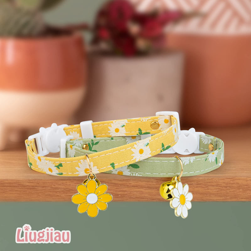 2 Pack Cotton Breakaway Cat Collar with Bell,Yellow&Green Flowers Pendant Cute Cat Collar Kitten Collar,Ideal for Girl Cats Boy Cats Yellow&Green - PawsPlanet Australia