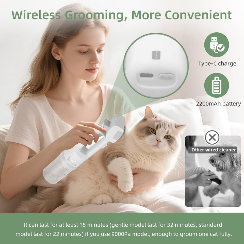 Dog Vacuum for Shedding Grooming, Cordless Dog Grooming Kit with Strong Suction for Dogs and Cats, Low Noise Pet Vacuum for Shedding, Handheld 5 in 1 Pet Hair Removal Tool White - PawsPlanet Australia
