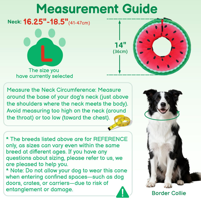 Sponge Dog Cone After Surgery, No Inflation Required Dog Donut Collar to Stop Licking, Inflatable Cone Alternatives for Large Pets, Soft Recovery Collar with Protective Shield (Watermelon, L) Watermelon