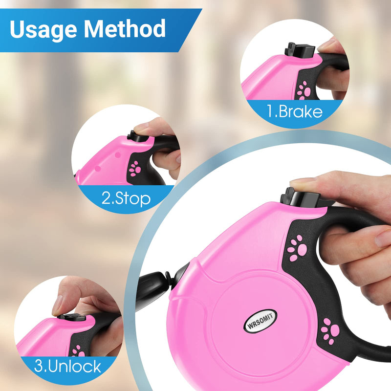 Retractable Dog Leash, 26 Ft Heavy Duty Pet Walking Leash for Small Medium Large Dogs up to 99lbs, Anti-Slip Handle, 360 ° No Tangle, Nylon Tape, One-Handed Brake (Pink) Pink - PawsPlanet Australia