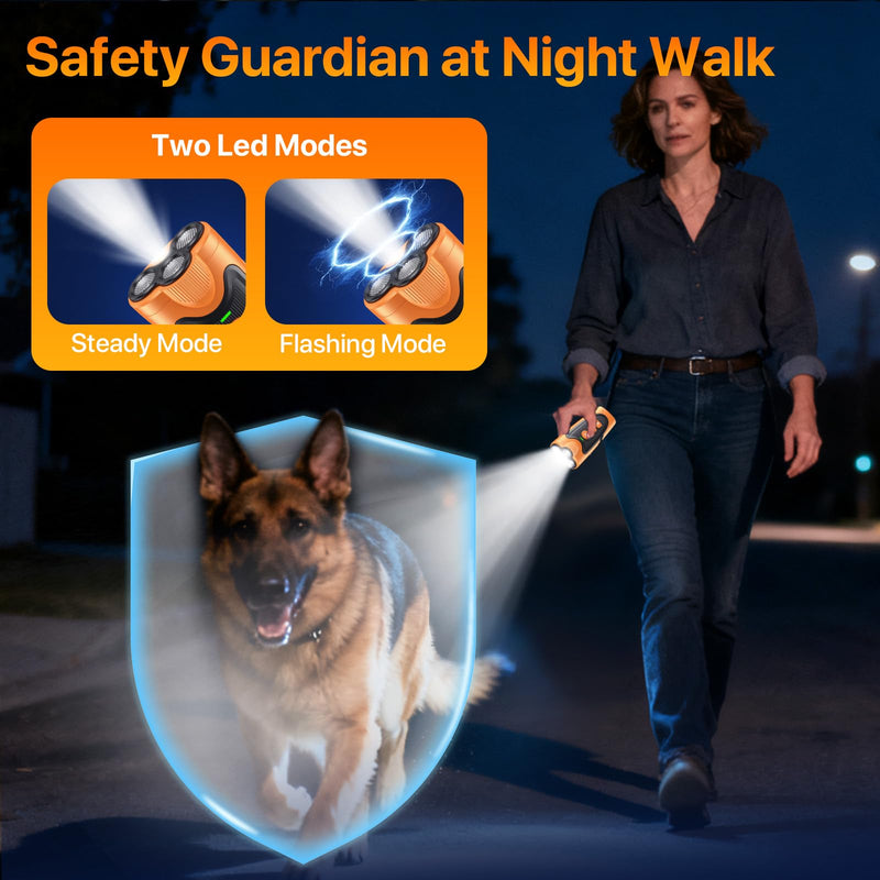 Dog Bark Deterrent Device, 3X Ultrasonic Anti Barking Device for Dogs, 6 Training Modes & 23 FT Range Stop Neighbors Dog Barks, Portable Dog Training Tool with Flashlight Indoor Outdoor Use, Amber Only Device - PawsPlanet Australia