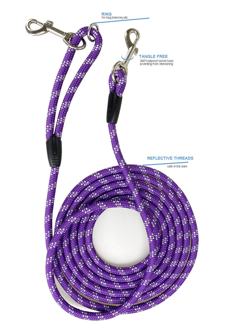 Long Rope Dog Leash for Dog Training 12FT 20FT 30FT 50FT, Reflective Threads Dog Leashes Tie-Out Check Cord Recall Training Agility Lead for Large Medium Small Dogs (Purple, 10mm*20ft) 2/5 inch * 20 ft Purple - PawsPlanet Australia