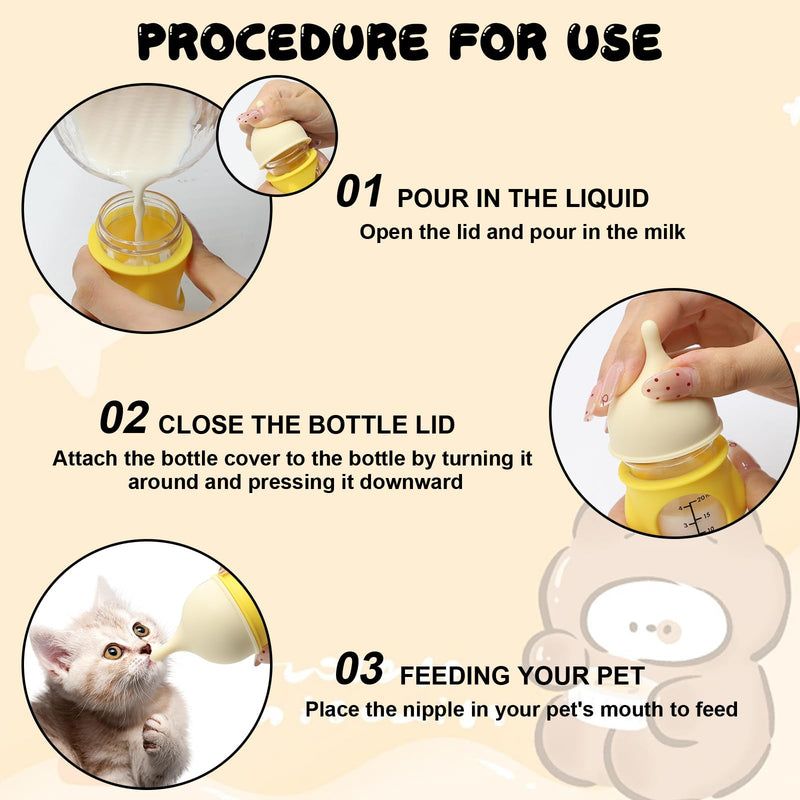 Pet Feeder Bottle Animal Feeding Bottles Kitten Bottles for Nursing Anti-Choking Design for Newborn Kittens Puppies Small Animals with 2 Pcs Replacement Nipple (Yellow, 20 ml) Yellow - PawsPlanet Australia