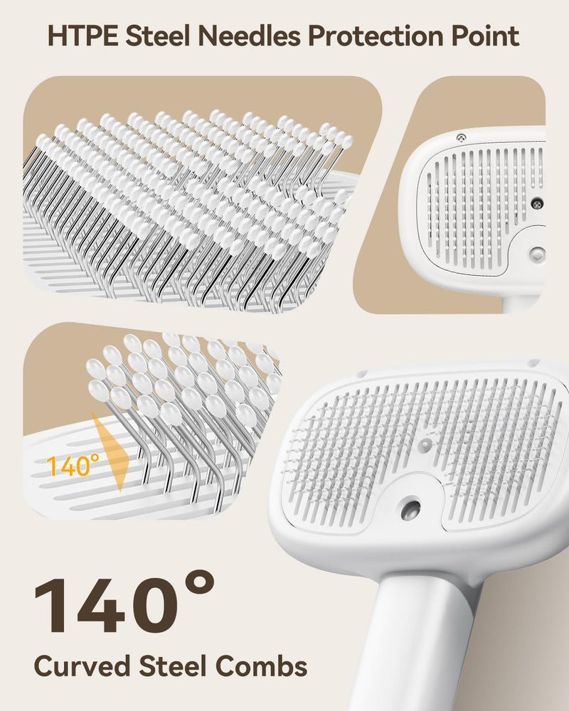 ROJECO 3-in-1 Pet Steam Brush for Cats&Dogs-Pet Spray Hair Removal Detangling Comb with Adjustable Mist,Handheld Deshedding Grooming Tool for Long/Short Hair,Massage Brush & Shedding Control,Cordless White - PawsPlanet Australia