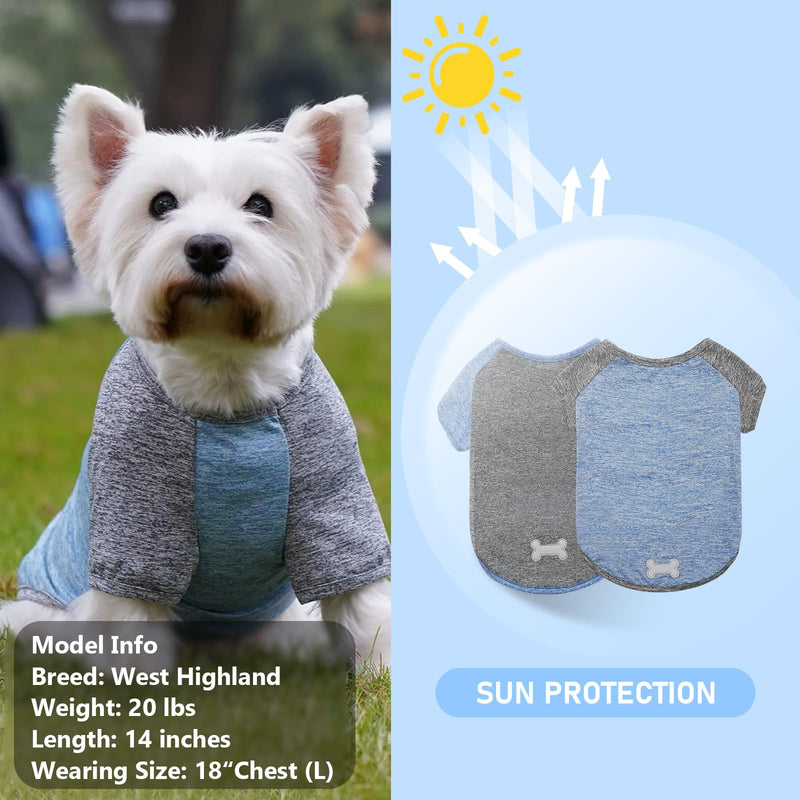 KYEESE 2Pack Dog Shirt with Sleeves, Lightweight Sun Protection Dog T Shirts for Small Dogs Boy, Breathable Pet Tank Top Reflective Dogs Clothes for Summer Outdoor Walking, Blue+Grey, M Medium (7-13lbs) 1# 2Pack(Blue+Grey) - PawsPlanet Australia