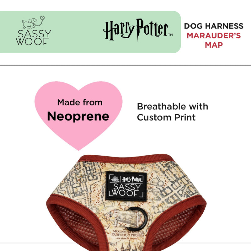 Sassy Woof Dog Adjustable Harness - Harry Potter™ Marauder's Map™ - M, Breathable Mesh, No Pull Design with Two D-Rings, Perfect for Medium Dogs - Officially Licensed - PawsPlanet Australia