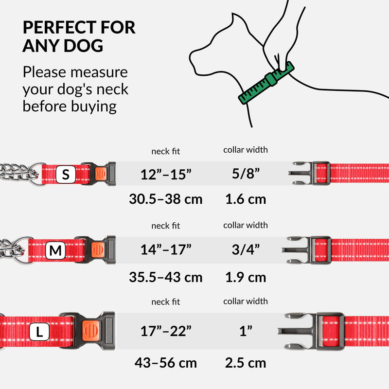 CollarDirect Martingale Dog Collar with Stainless Steel Chain and Quick Release Buckle - Reflective Collar for Large, Medium, Small Dogs - Red, Large (Neck Size 17"-22") Large (Neck Size 17"-22") Nylon with Chain - PawsPlanet Australia